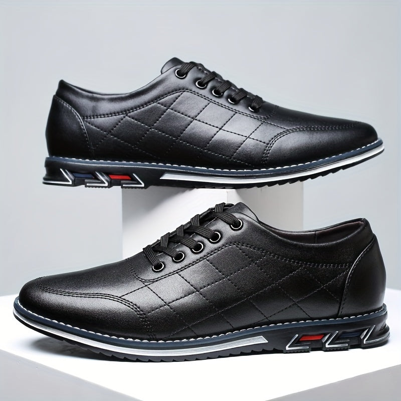 Men's Quilted Lace-Up Shoes Leather Comfortable Brown