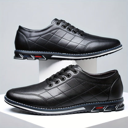 Men's Quilted Lace-Up Shoes Leather Comfortable Brown