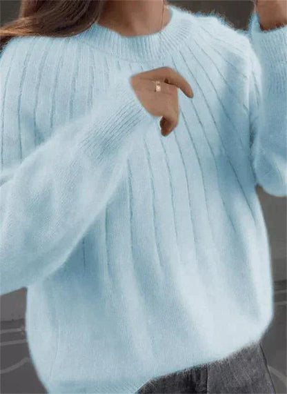 Women's Fluffy Cashmere Knitted Sweater Soft Warm Beige