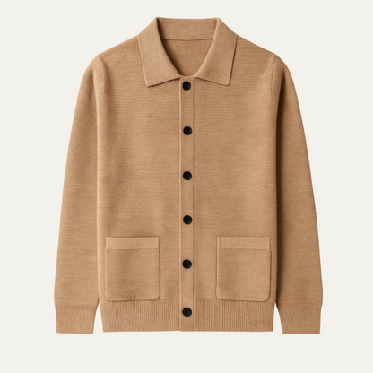 Men's Knit Cardigan Button Front Turn Down Collar - Fashinoza