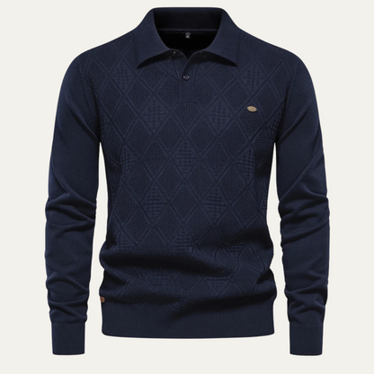 Men's Diamond Pattern Polo Sweater Knit - Fashinoza