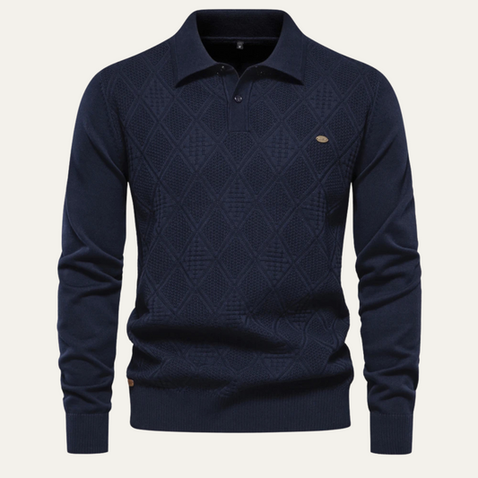Men's Diamond Pattern Polo Sweater Knit - Fashinoza