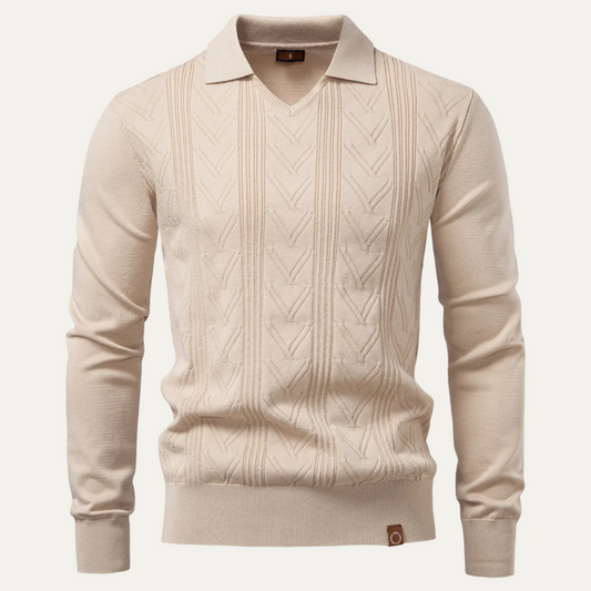 Men's Slim Fit V Neck Knitted Polo Sweater - Fashinoza