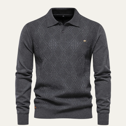 Men's Diamond Pattern Polo Sweater Knit