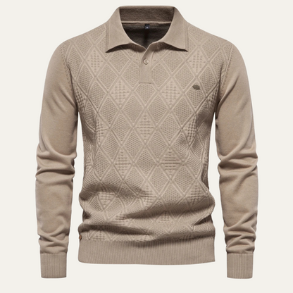 Men's Diamond Pattern Polo Sweater Knit