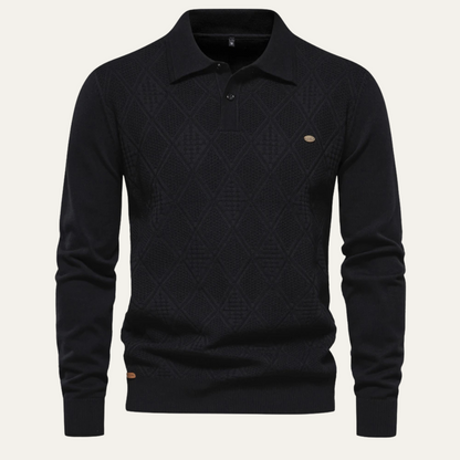 Men's Diamond Pattern Polo Sweater Knit