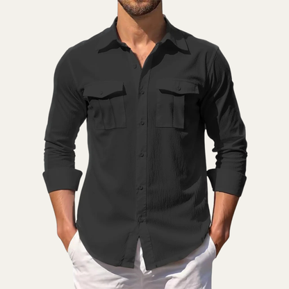 Men's Linen Double Pocket Casual Shirt