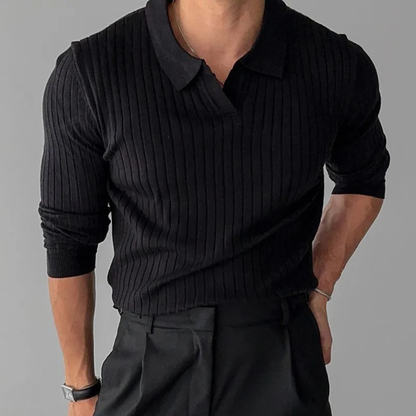 Men's V Neck Jacquard Polo Shirt