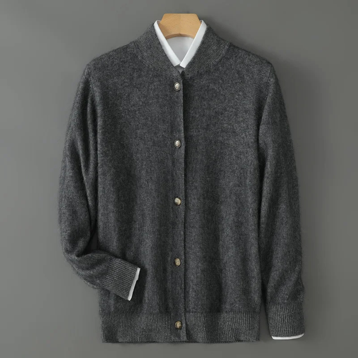 Men's Cashmere Cardigan Stand Collar Beige