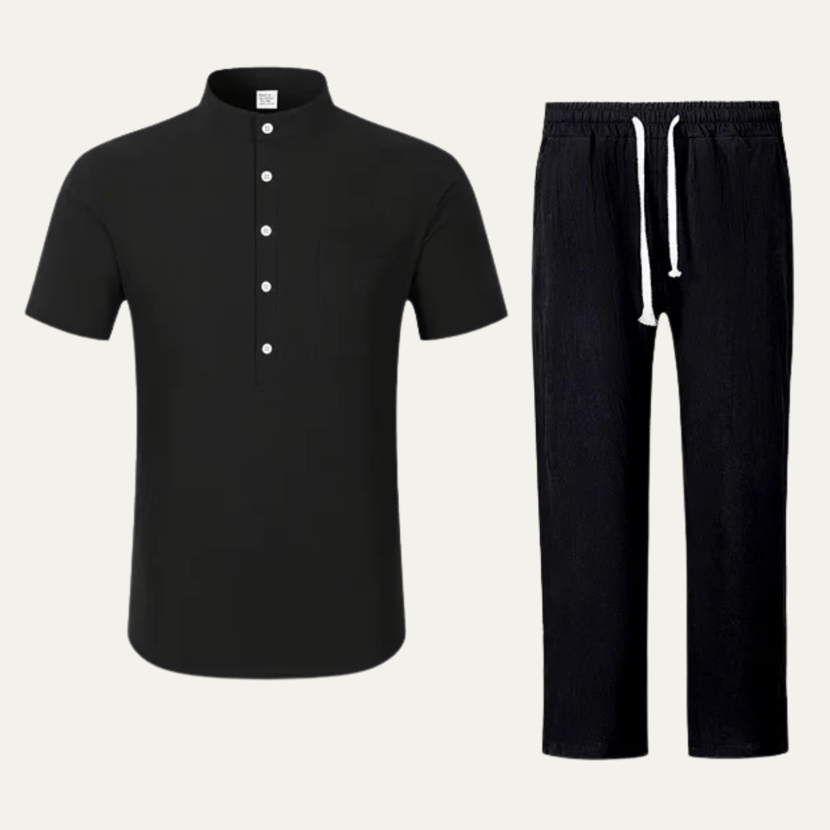 Mens Cotton Linen Polo Shirt And Pants Set Lightweight - Fashinoza