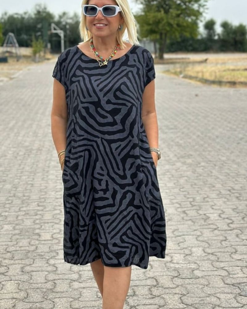 Women's Round Neck Summer Dress Elegant Print