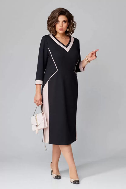 Refined Contrast Midi Dress