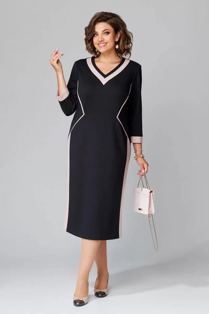 Refined Contrast Midi Dress