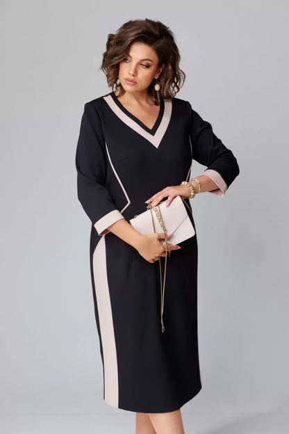 Refined Contrast Midi Dress