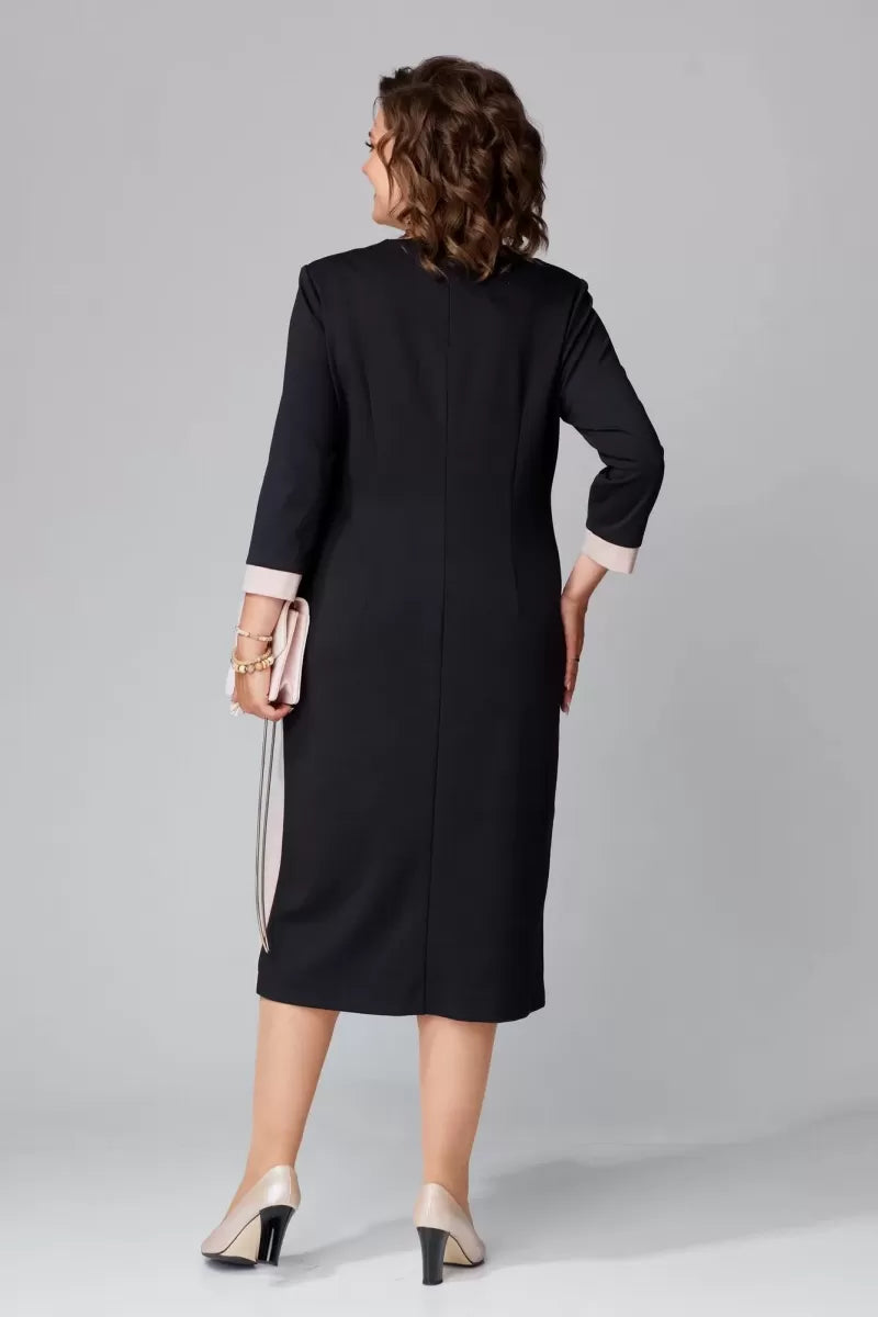 Refined Contrast Midi Dress
