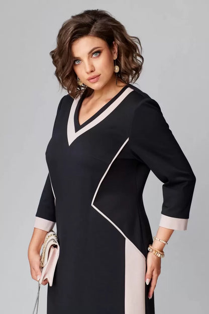 Refined Contrast Midi Dress
