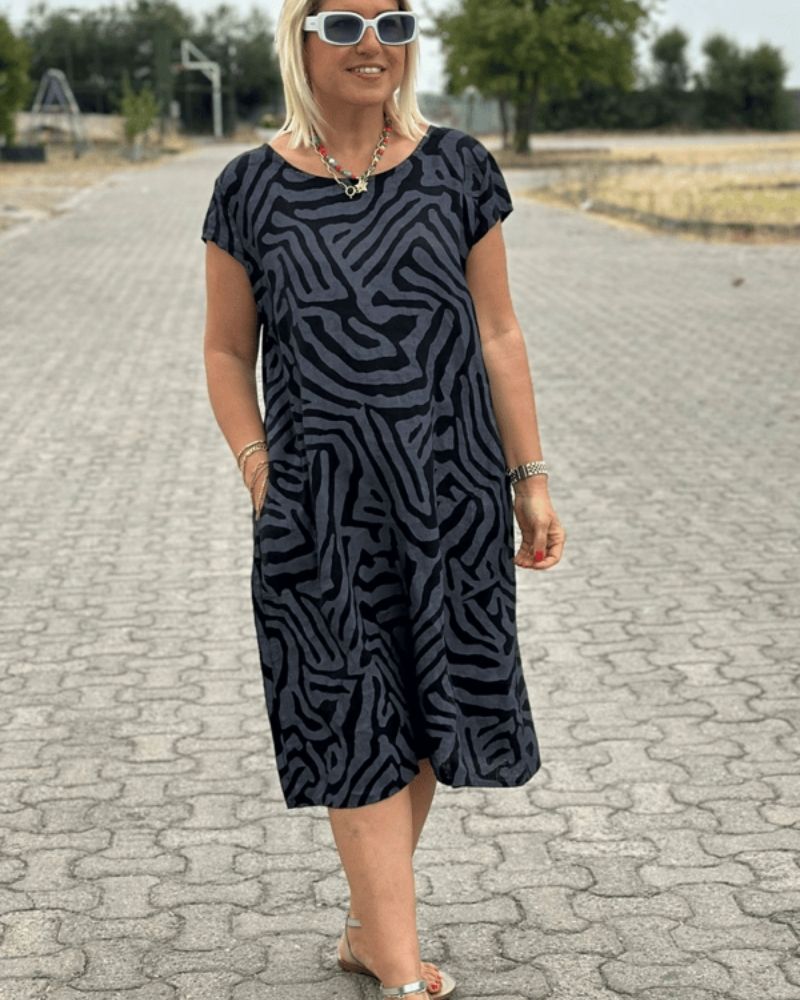 Women's Round Neck Summer Dress Elegant Print