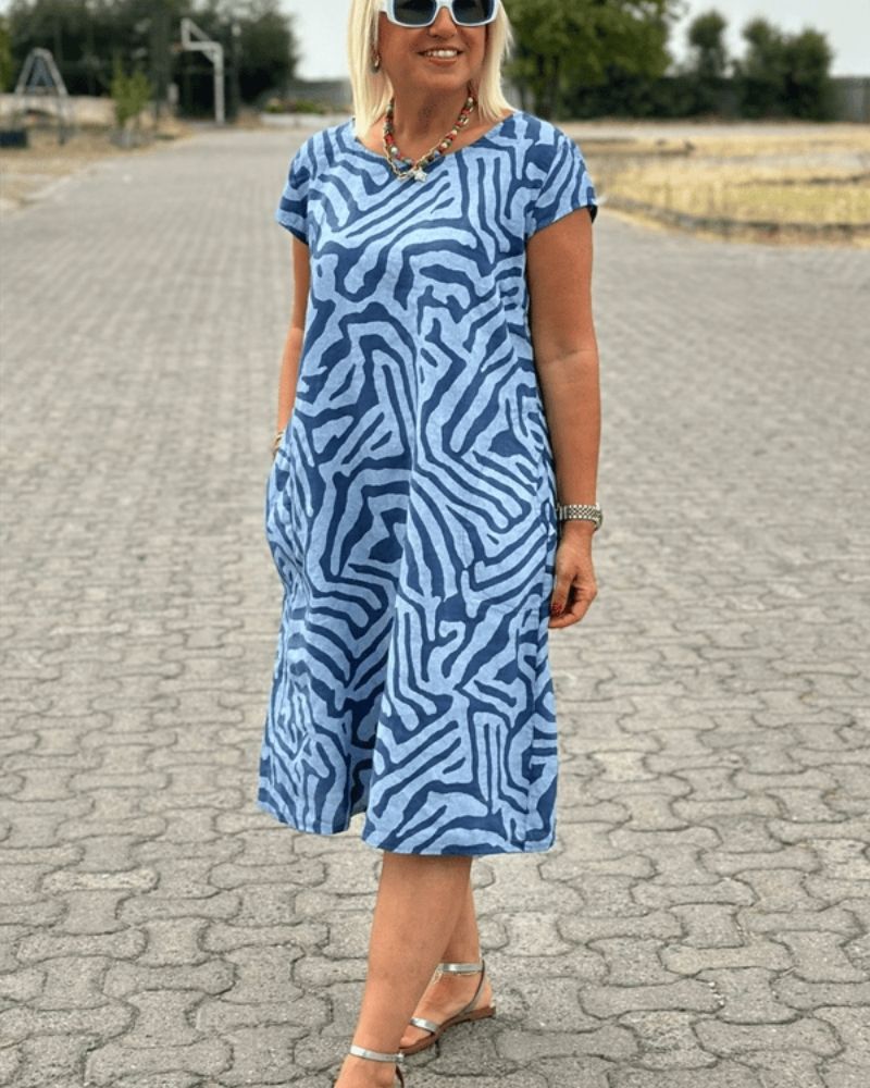 Women's Round Neck Summer Dress Elegant Print
