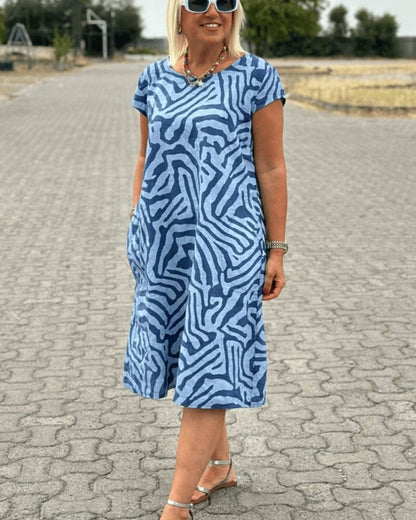 Women's Round Neck Summer Dress Elegant Print