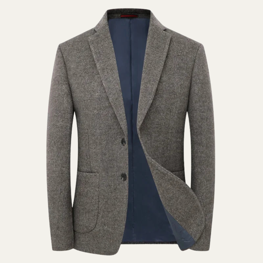 Men's Wool Blend Business Jacket Single Breasted Navy - Fashinoza