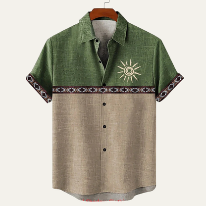 Lucca Men's Linen Button Down Shirt Patchwork