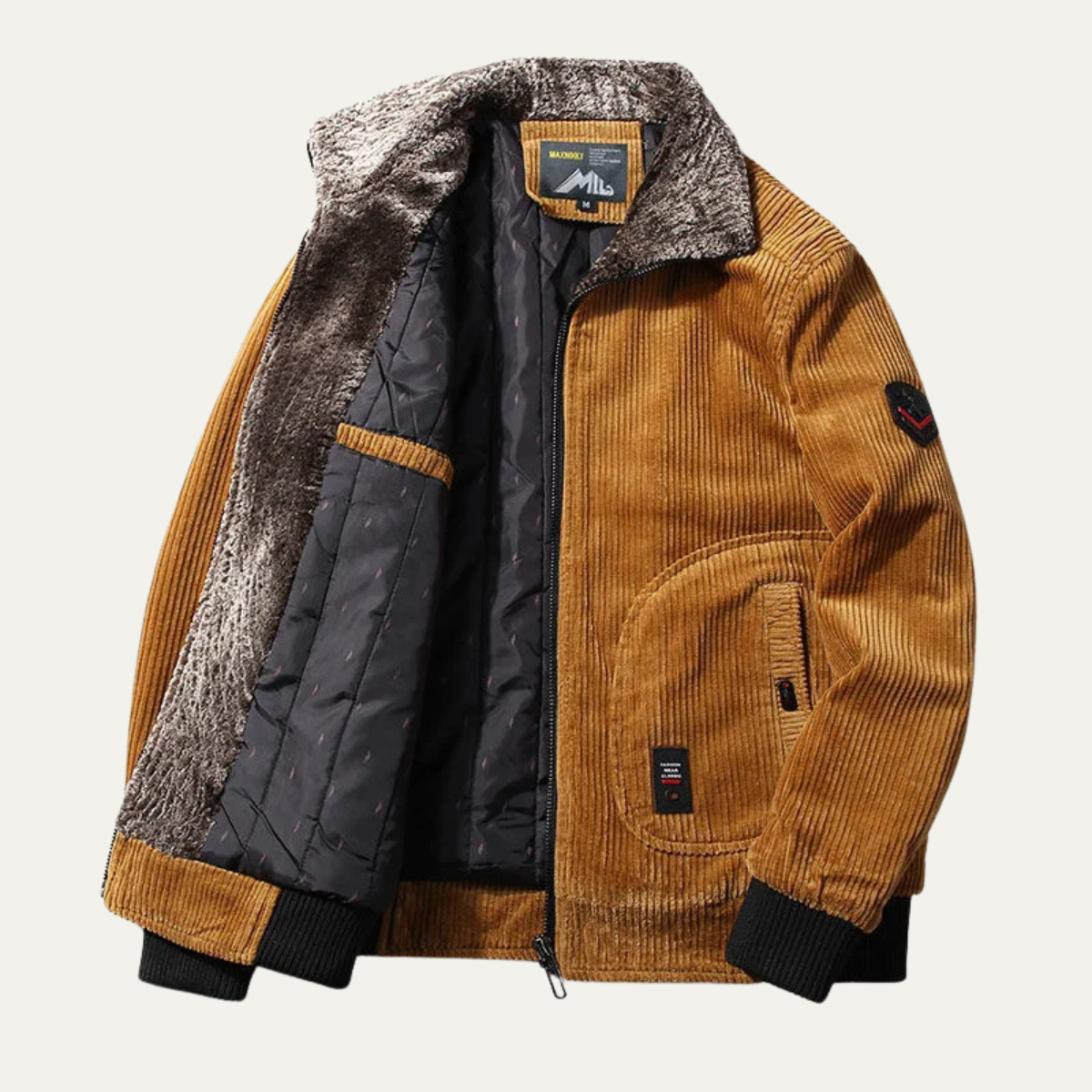 Men's Corduroy Jacket Fleece Lined Fur Collar - Fashinoza