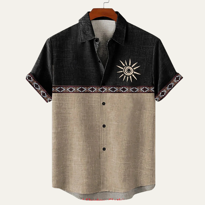 Lucca Men's Linen Button Down Shirt Patchwork