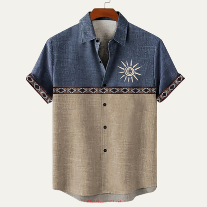 Lucca Men's Linen Button Down Shirt Patchwork