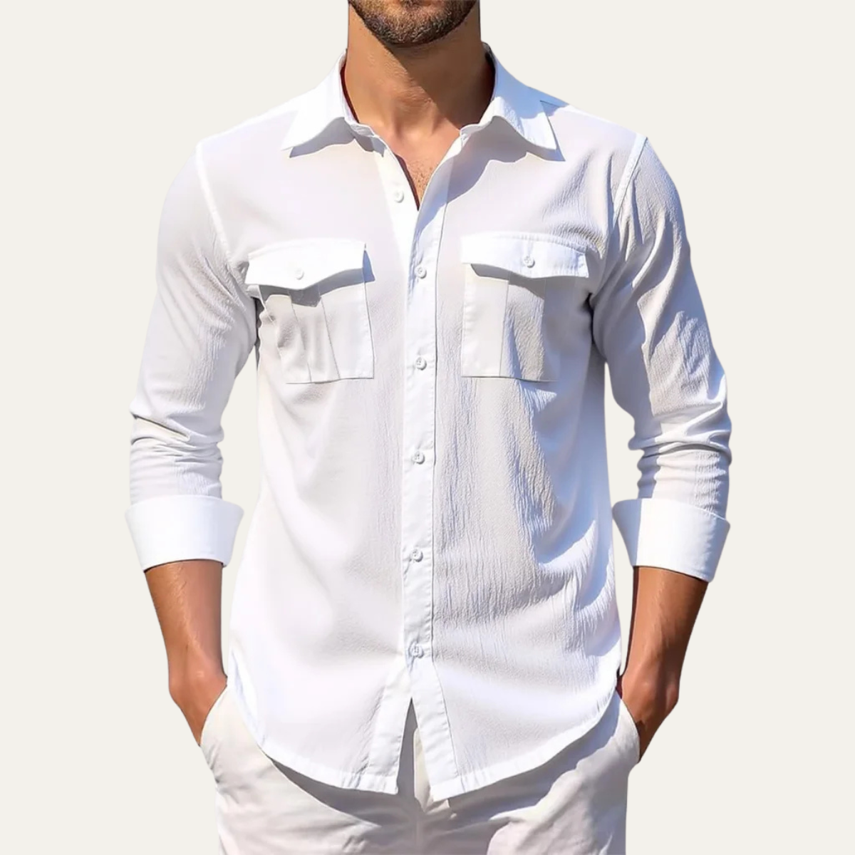 Men's Linen Double Pocket Casual Shirt