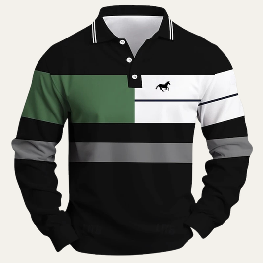 Dolomiti Men's Striped Polo Shirt Long Sleeve Color Block - Fashinoza