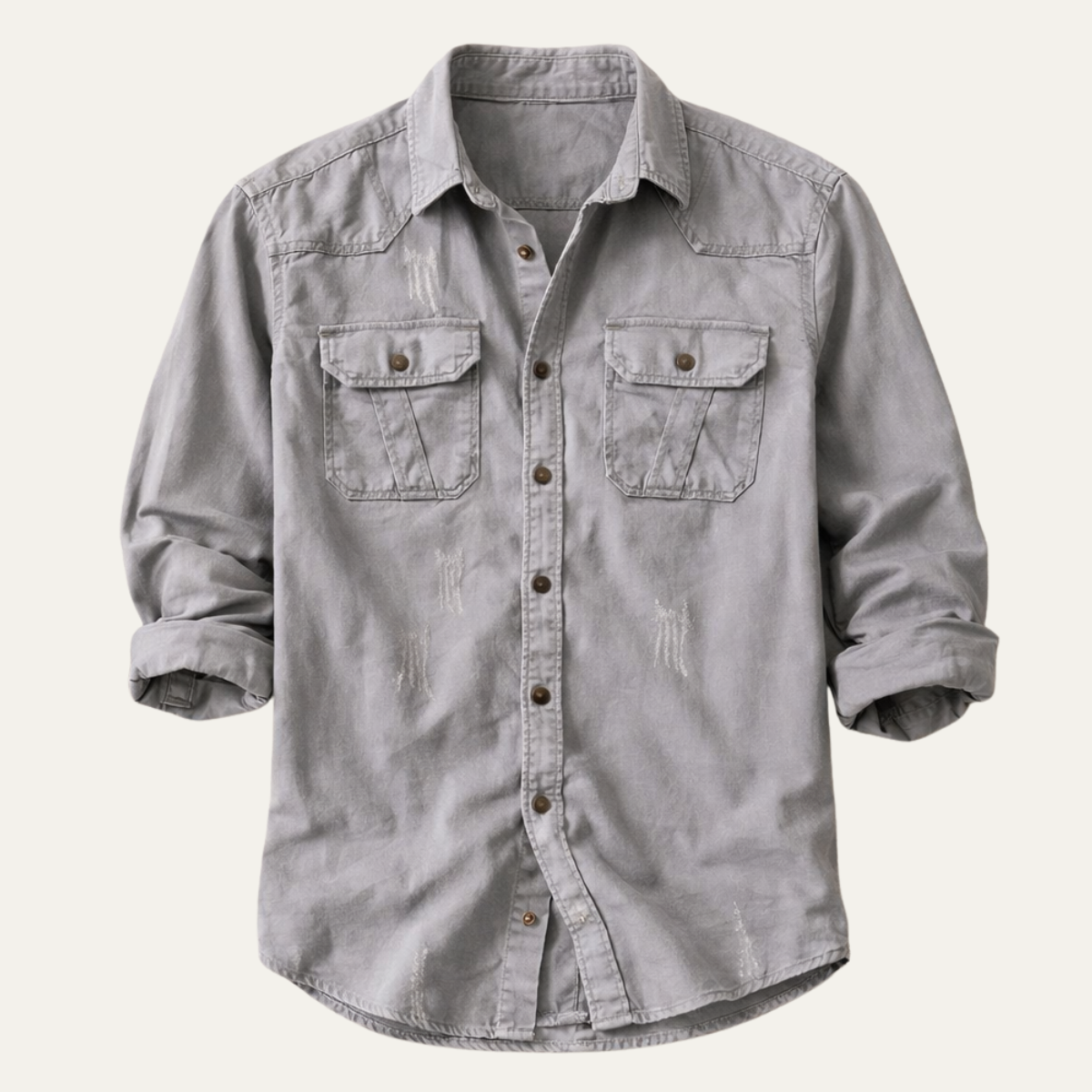 Men's Casual Denim Shirt Double Pockets - Fashinoza
