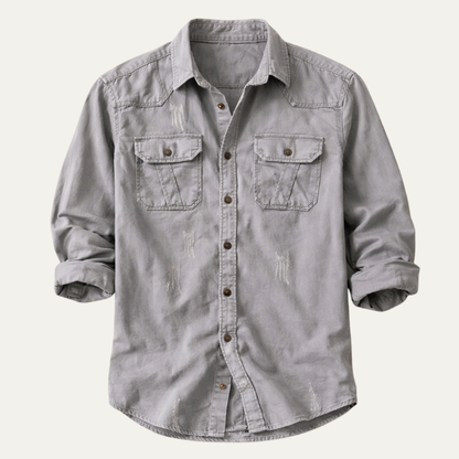 Men's Casual Denim Shirt Double Pockets - Fashinoza
