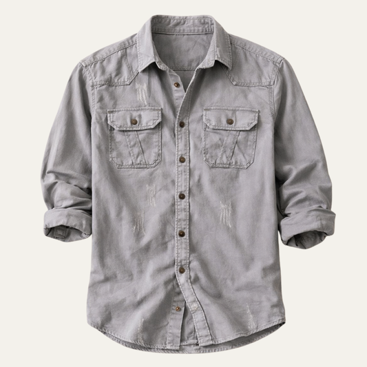 Men's Casual Denim Shirt Double Pockets - Fashinoza
