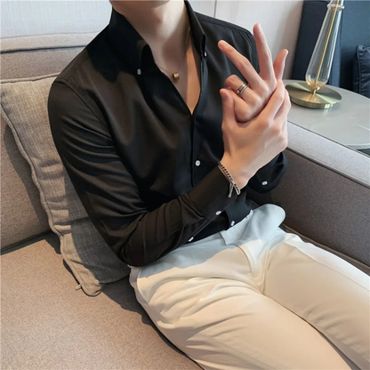 Men's Button Up Shirt Italian Collar Black Cotton