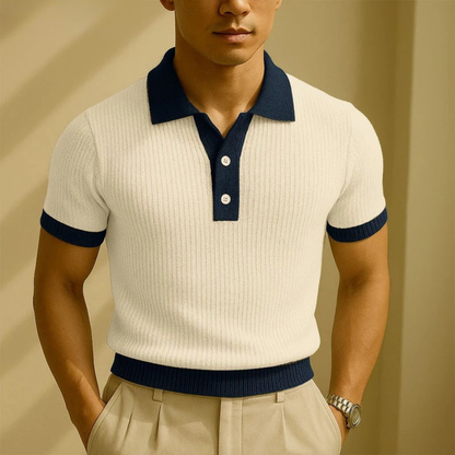Monferrato Men's Knit Polo Shirt Patchwork Design