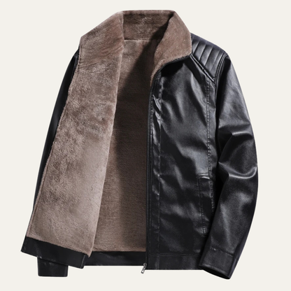 Men's Leather Biker Jacket Fleece Lined Retro Style