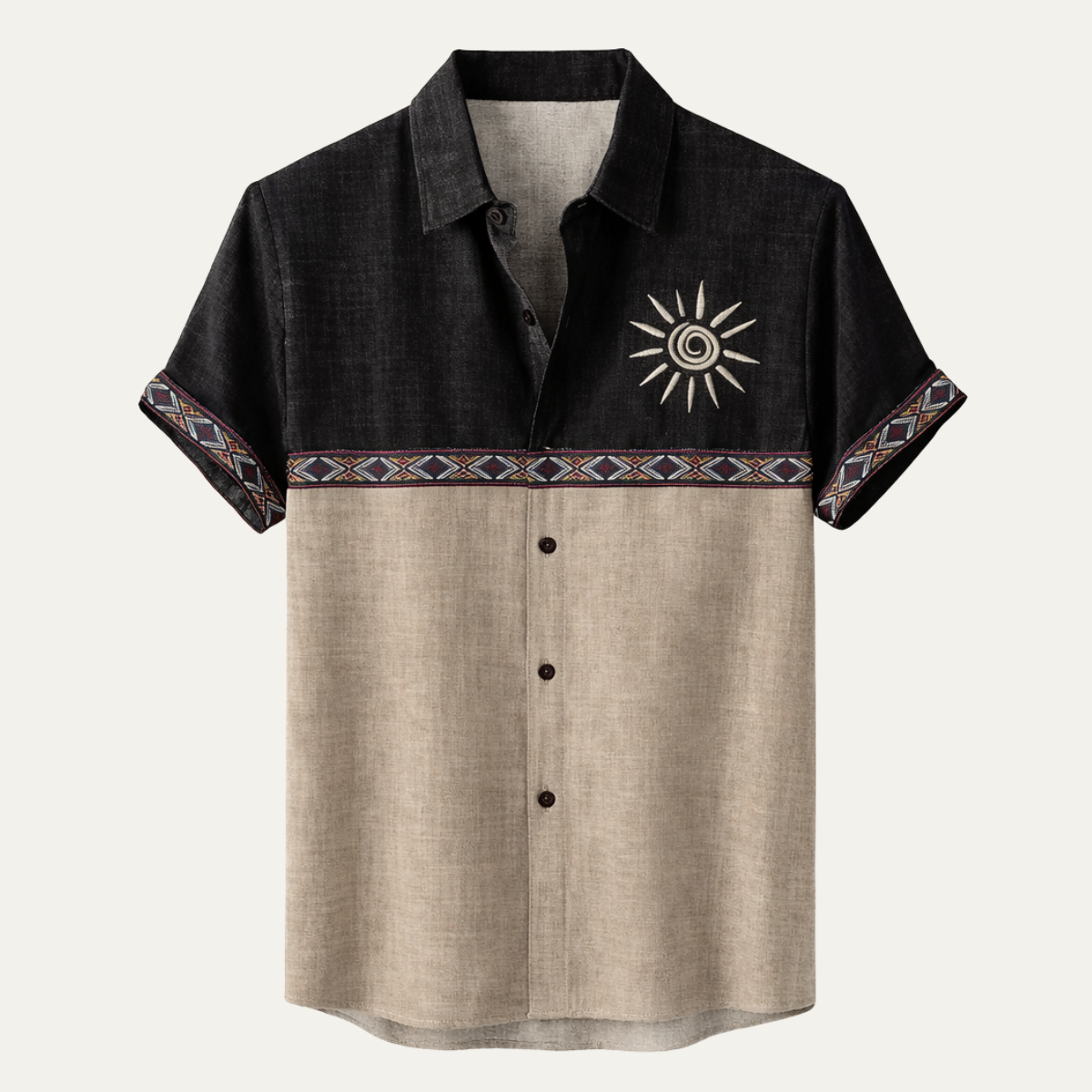 Lucca Men's Linen Button Down Shirt Patchwork - Fashinoza