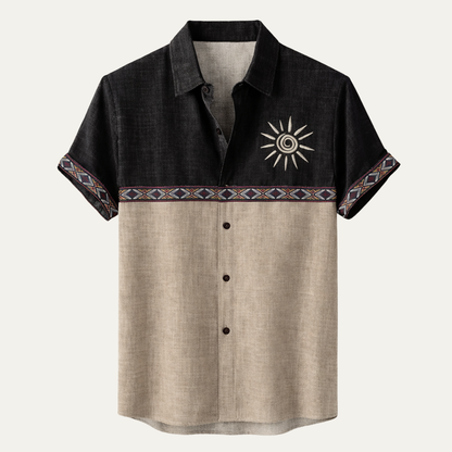 Lucca Men's Linen Button Down Shirt Patchwork - Fashinoza
