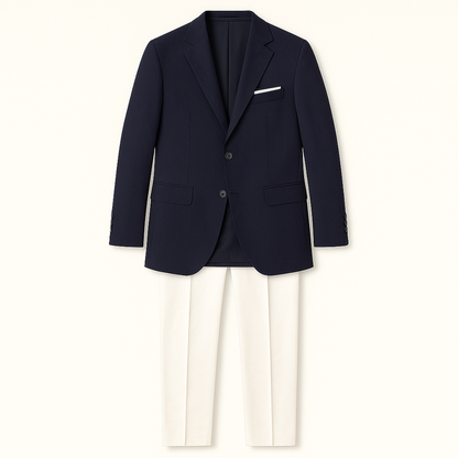 Men's Navy Blue Slim Fit Blazer Suit Set - Fashinoza