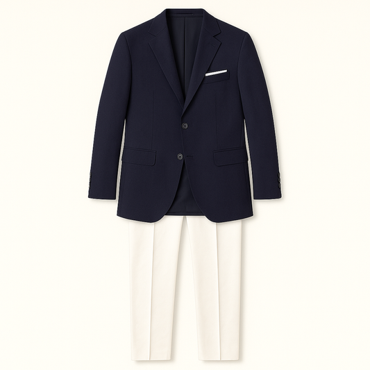 Men's Navy Blue Slim Fit Blazer Suit Set - Fashinoza