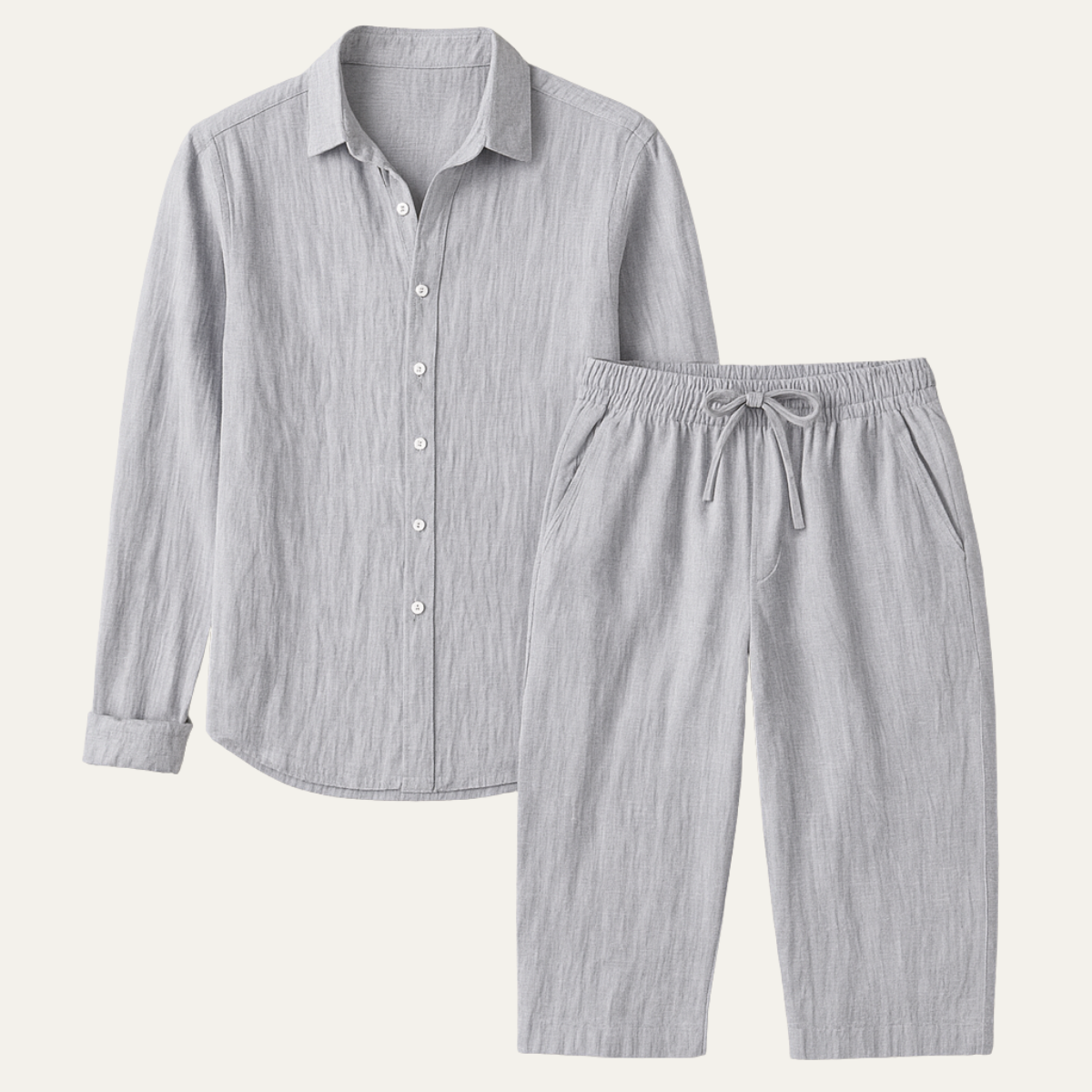 Men's Linen Shirt And Trousers Set Casual Beige - Fashinoza