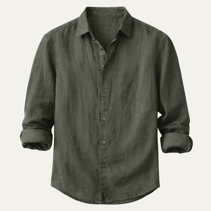 Men's Linen Blend Button Down Shirt Lightweight Beige - Fashinoza