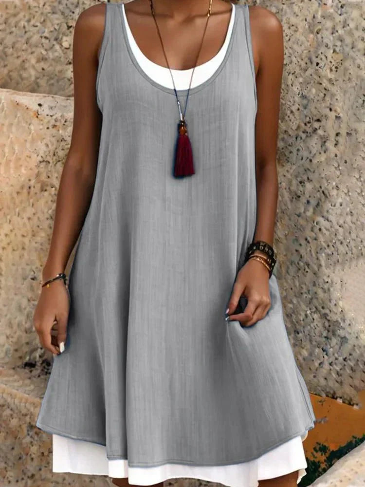 Women's Sleeveless Mini Dress Layered Scoop Neck