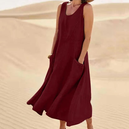 Women's Sleeveless Midi Dress With Pockets