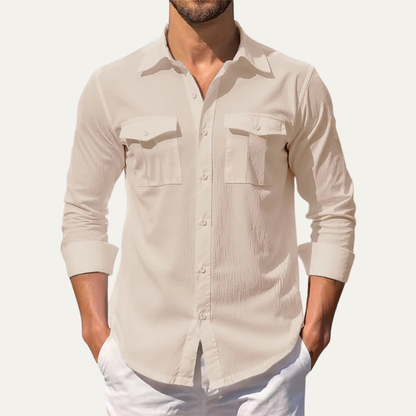 Men's Linen Double Pocket Casual Shirt