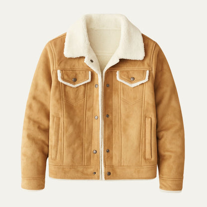 Men's Suede Leather Jacket Fleece Lined - Fashinoza