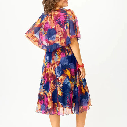 Women's Chiffon Flowy Draped Tummy Control Dress