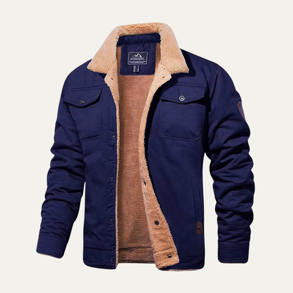 Men's Padded Bomber Jacket Sherpa Lined Shearling Collar - Fashinoza