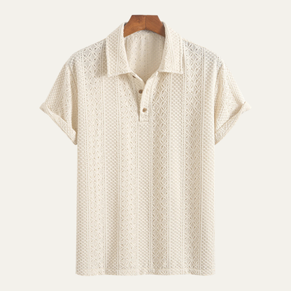 Men's Knitted Polo Shirt Jacquard Textured Navy - Fashinoza