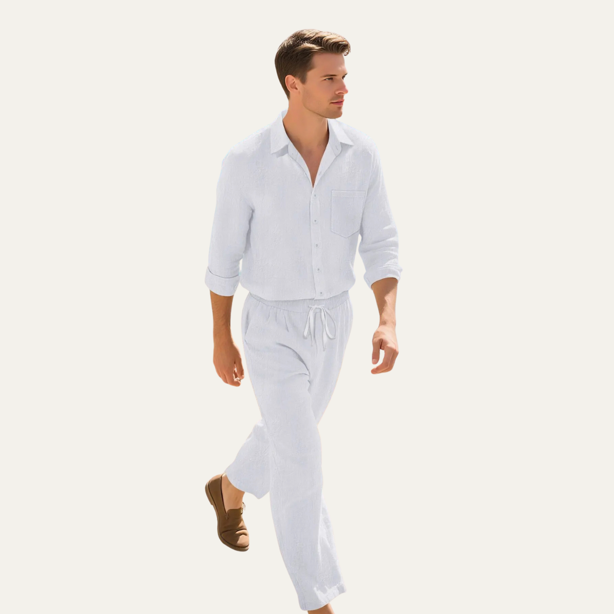 Men's Linen Shirt And Trousers Set Beige